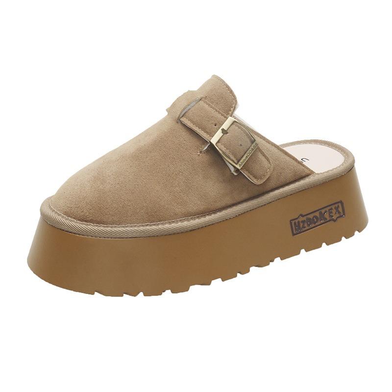 New platform slippers women wear short shoes in autumn to increase the height of Boken bag head half slippers