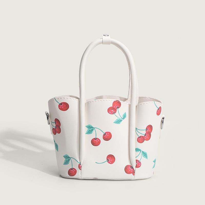 IELGY women's cherry print portable petal bucket bag, sweet wind contrast color mother and child bag, messenger bag