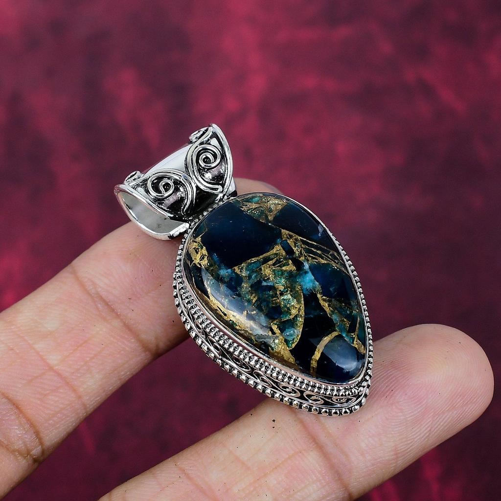 Copper Apatite Handmade Gemstone Beautiful Pendant, 925 Solid Sterling Silver Pendant, Gift For Love