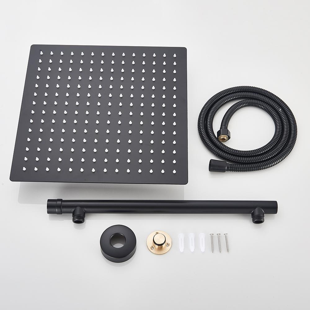 Czarna Słuchawka Prysznicowa Deszczownica Stal Nierdzewna Słuchawka Prysznicowa Łazienkowa Montowana na Ścianie Mosiężne Ramię Prysznicowe 150cm Wąż Prysznicowy Ultracienka Głowica