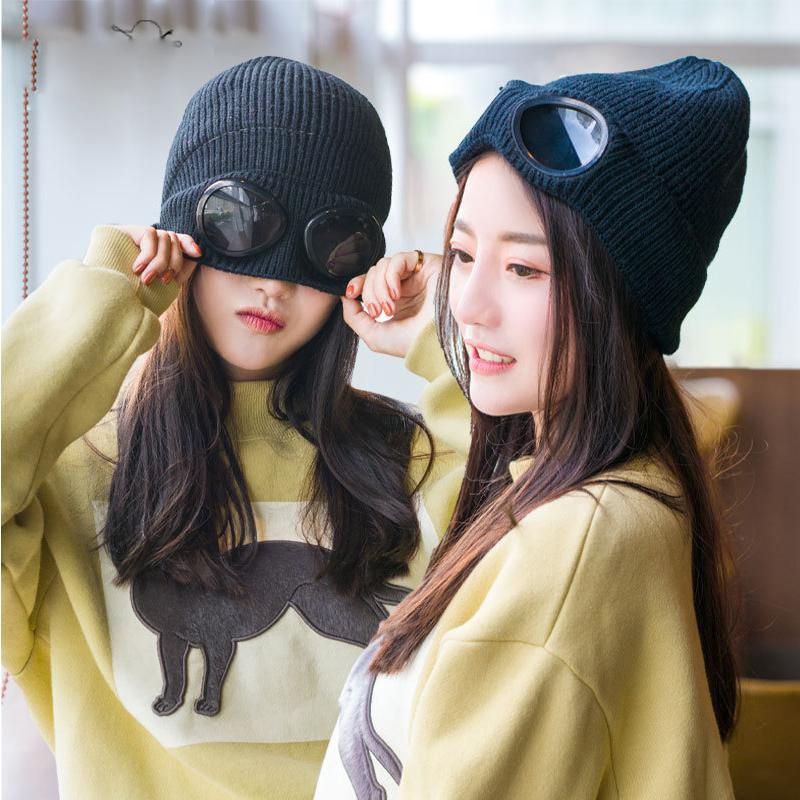 Buy Men's and Women's Goggles Plus Velvet Ski Hats Amazon European and American Knitted Warm