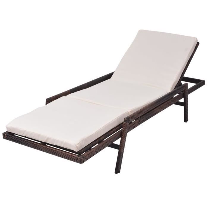 VidaXL Chaise longue avec coussin Résine tressée Marron