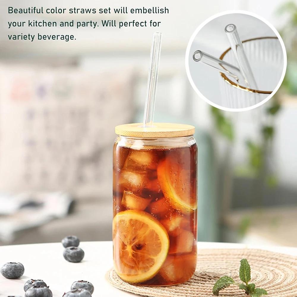 15Pcs Reusable Glass Drinking Straw Set with Brush High Borosilicate Glass Straws for Smoothies Cocktails Party Bar Accessories
