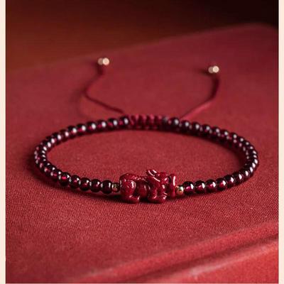 7A Natural Garnet Cinnabar Pi Xiu Women's Bracelet with Raw Ore Purple Gold Sand Elements