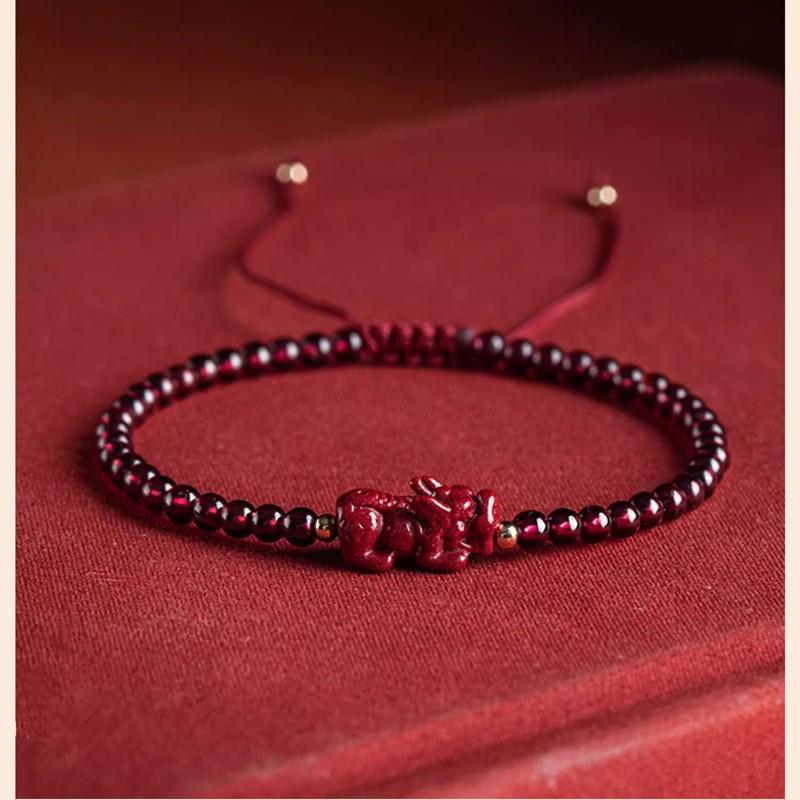 7A Natural Garnet Cinnabar Pi Xiu Women's Bracelet with Raw Ore Purple Gold Sand Elements