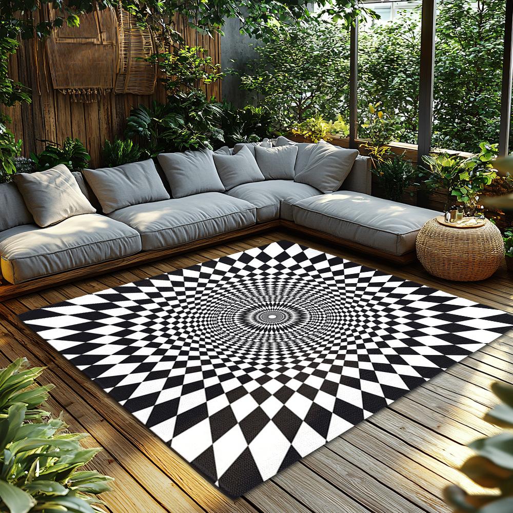 Tuniu Optical Illusion Geometric Rug Non Slip Home Decor Floor Mat Room Carpet Cushion Pad