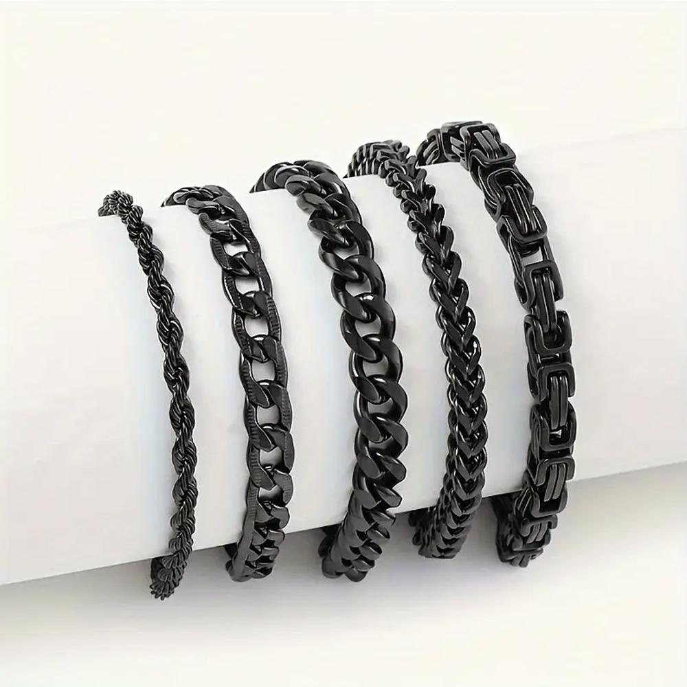 5pcs Stainless Steel Mens Bracelet Set - Durable, able, and Stylish  Accessories for Daily Casual Wear