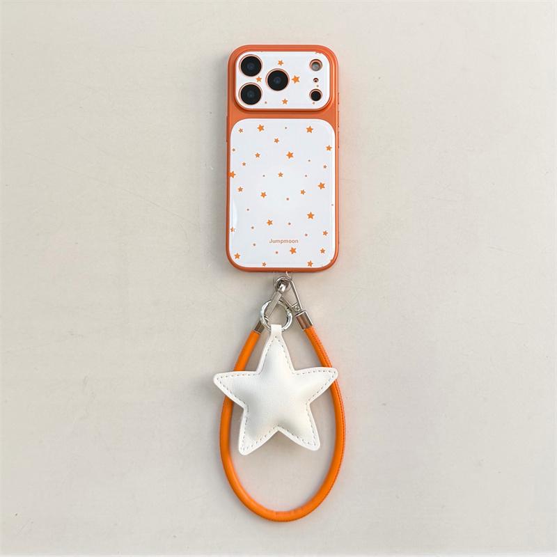 Kawaii Orange Star Phone Case With Star Wrist Strap For iPhone 14 15 16 17 Pro Max INS Cute Shockproof Protective Cover