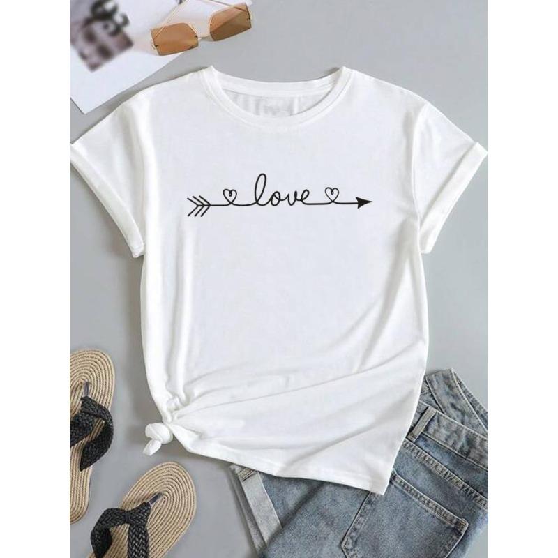 (European Size) Sweet Love Women Trend Cute Short Sleeve Fashion Tee Top Clothing Print Lady Casual T-shirt Female Graphic T-shirts