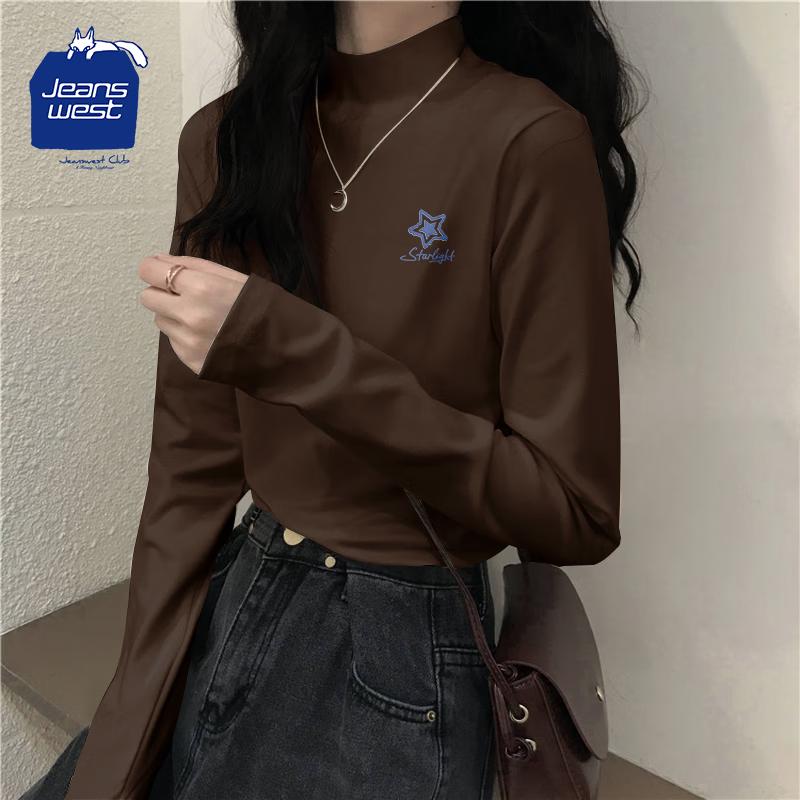 Jeanswest Club Women s Thermal Mock Neck Long-Sleeve T-Shirt with Letter Print S