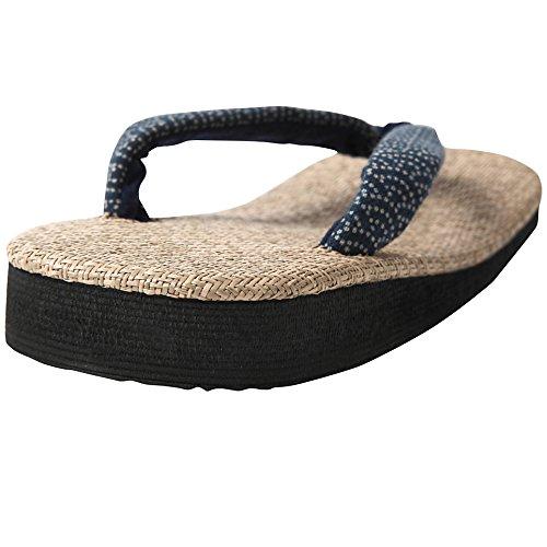 Edoten Geta Sandals, Panama Outer with Sponge Lining, Made in Japan, Dyed Straps, Seigaiha Pattern, Size L (Large)