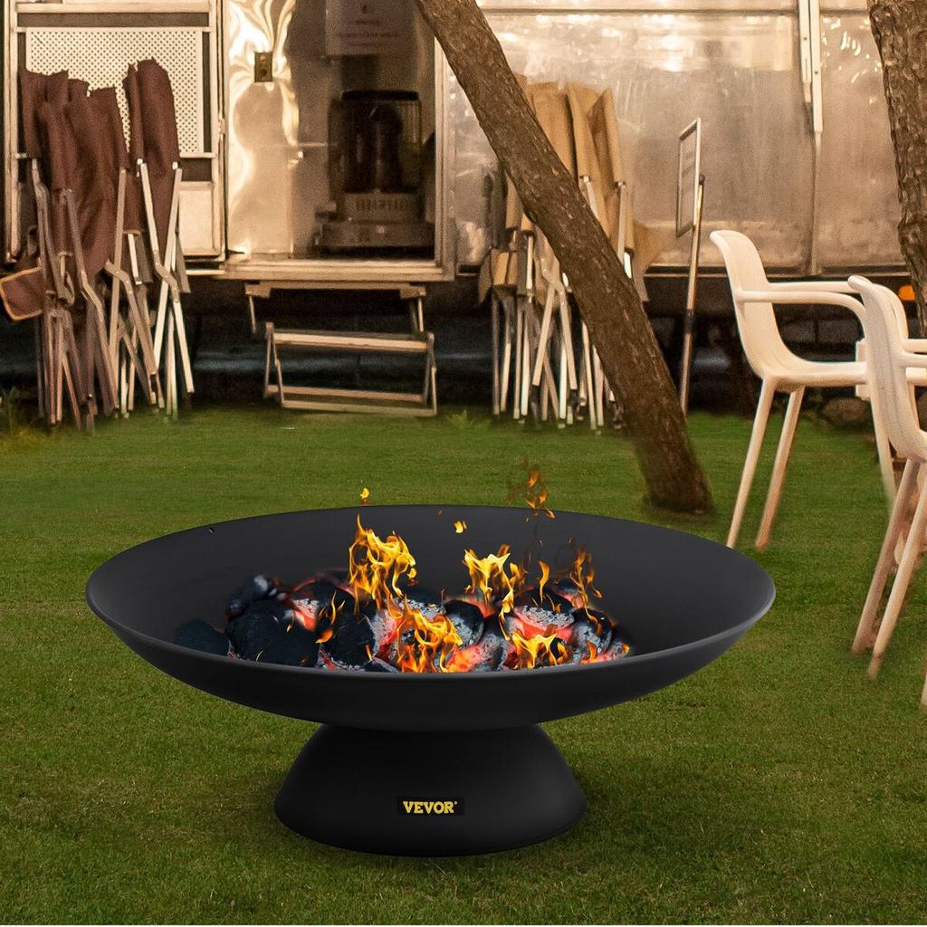 Feuerschale, 30 Zoll tiefe runde Gusseisen-Feuerschale, Holzfeuer für Außenbereiche, Hinterhöfe & Camping, mit einem stabilen Schalendesign als Basis und
