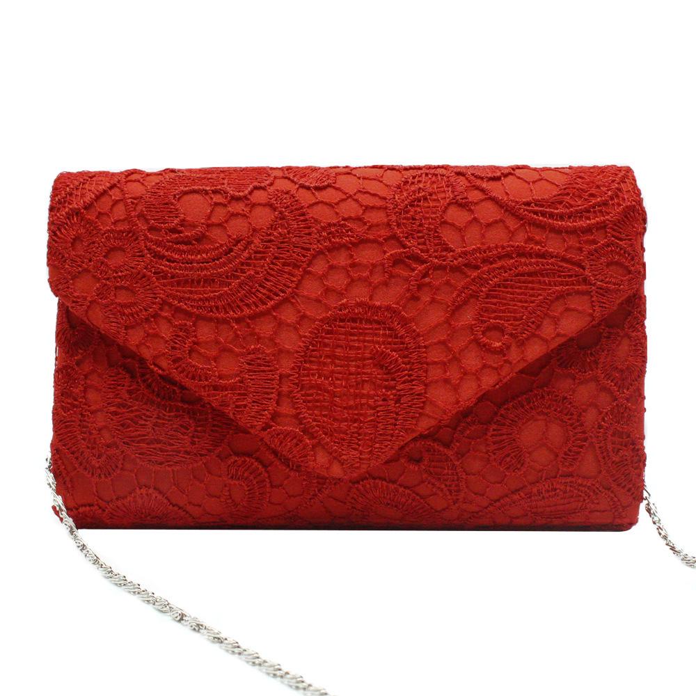 Elegant Lace & Satin Clutch Evening Bag with V-Shaped Flap