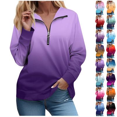 Uzun Kollu Fermuar Gömlek Kadınlar Için Degrade Baskı Grafik Tees Bluzlar Casual Tops Kazak
