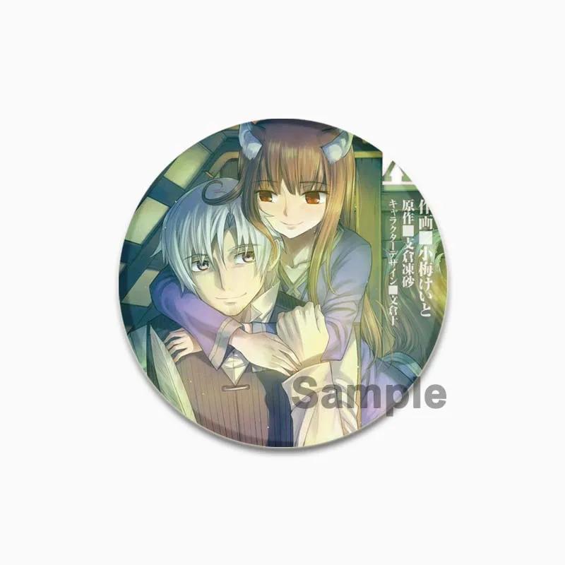 32/44/58mm 58mm Kurafuto Rorensu Horo Badge Cute Anime Wolf Brooches Handmade Platic Lapel Pin for Clothes Hat Backpack Jewelry Accessories