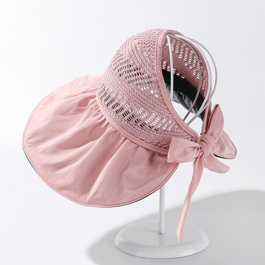 

Cotton Blend Wide Brim Sun Hat With Knit Top For Women Uv Protection рожевий