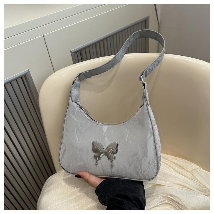 

Корейська ніша сумка під пахву 2024 нова модна проста і універсальна невелика квадратна сумка високого класу метелик декоративна сумка через плече срібний