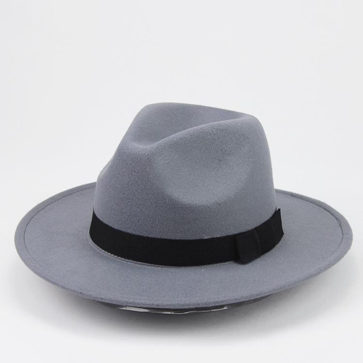 Street Shot Imitation Wool British Retro Jazz Hat Men'S And Women'S Big-Brimmed Top Hat Felt Hat Versatile Shade