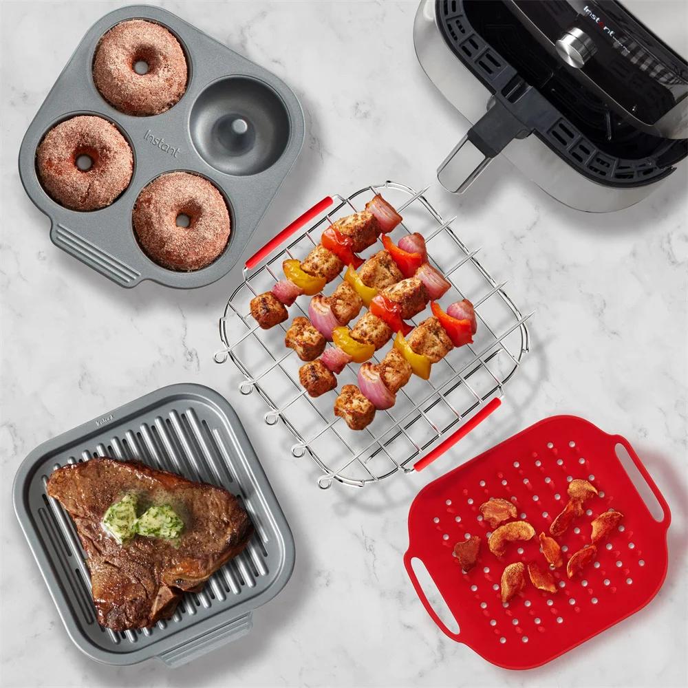 Grill do frytownicy beztłuszczowej 8 cali Kwadratowy grill BBQ ze stali nierdzewnej z igłą do szaszłyków Akcesoria do gotowania, gotowania na parze, pieczenia, frytownicy