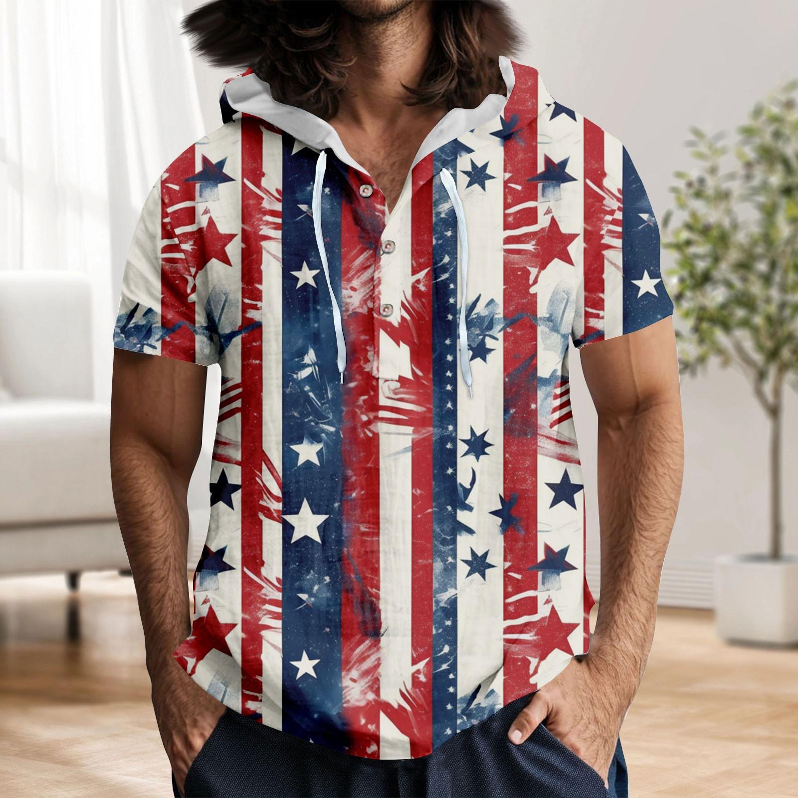 

Мужская повседневная футболка с короткими рукавами, капюшоном и открытым воротом на пуговицах L красный