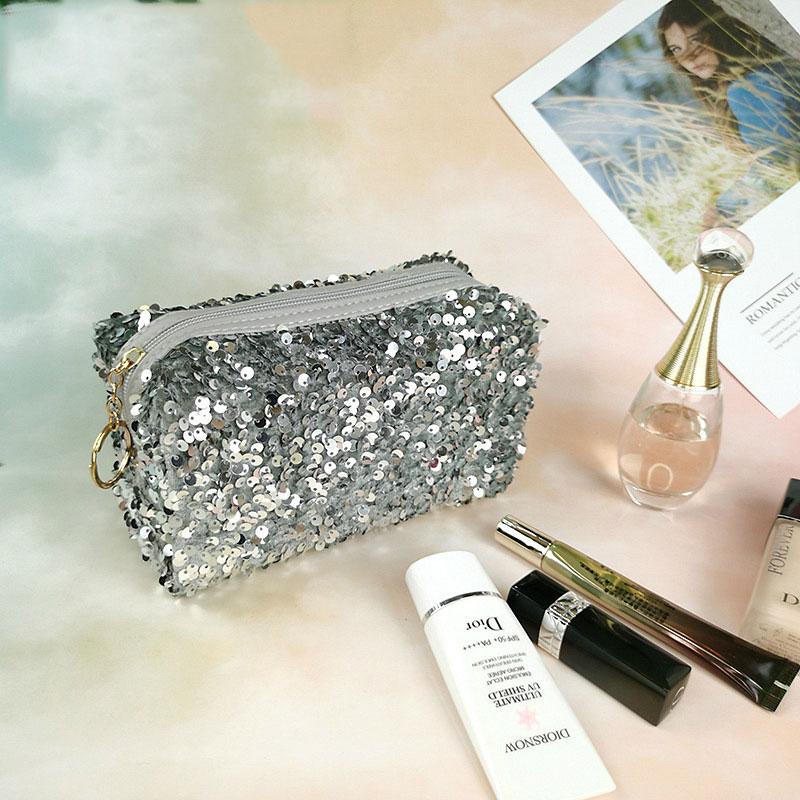 Fashionable Girl Sequin Makeup Bag Travel Storage Bag Exquisite Glitter Cosmetic Storage Case Zipper Pouch Female Purse