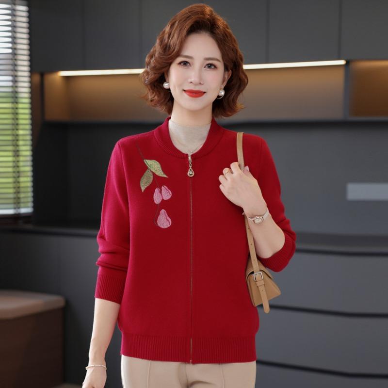 Mom Spring and Autumn Coat Knitted Jacket Cardigan New Middle-aged and Elderly Autumn Clothes Age-reducing Top