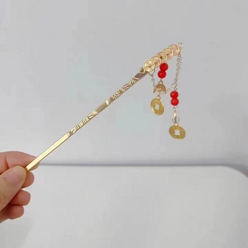 1pc Fashion Ancient Style Copper Coins Bells Tassels Hairpins New Chinese Style Money Flower Steps Hairpins Hanfu Headwear
