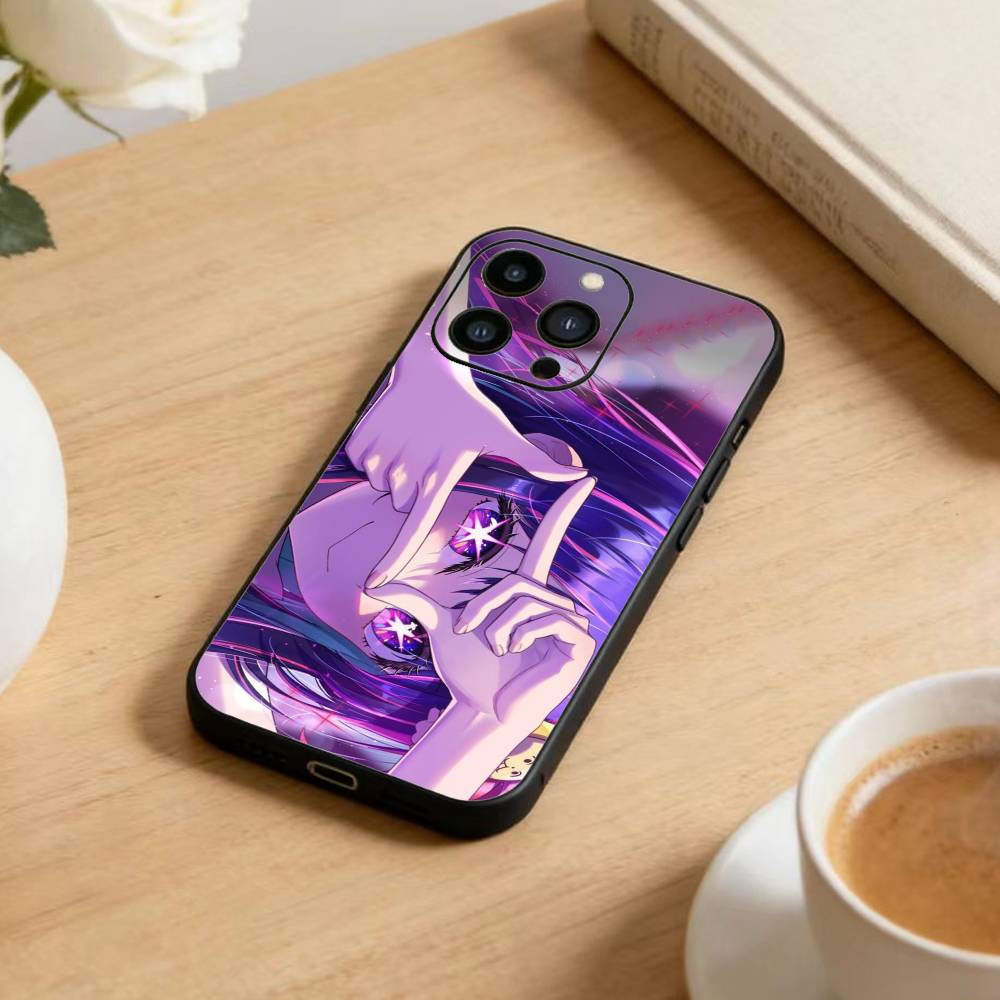 Oshi No Ko A-Anime Cute Phone Case For iPhone 16,15,14,13,12,17,Pro Max,Plus Silicone Black Case