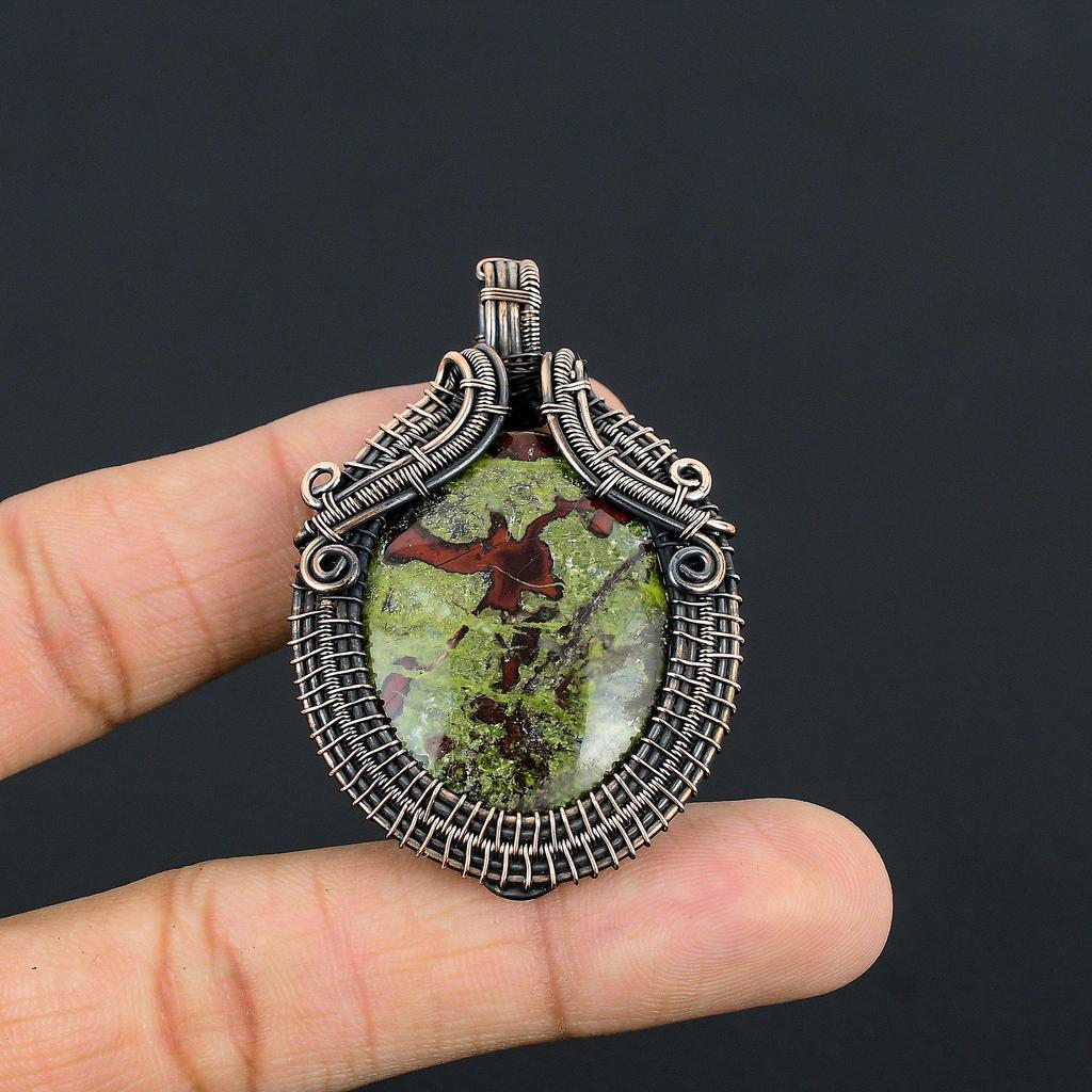 Dragon Blood Stone Pendant, Handmade Gemstone 999 Copper Wire Wrap Pendant Antique Jewelry, For Gift Copper Jewelry