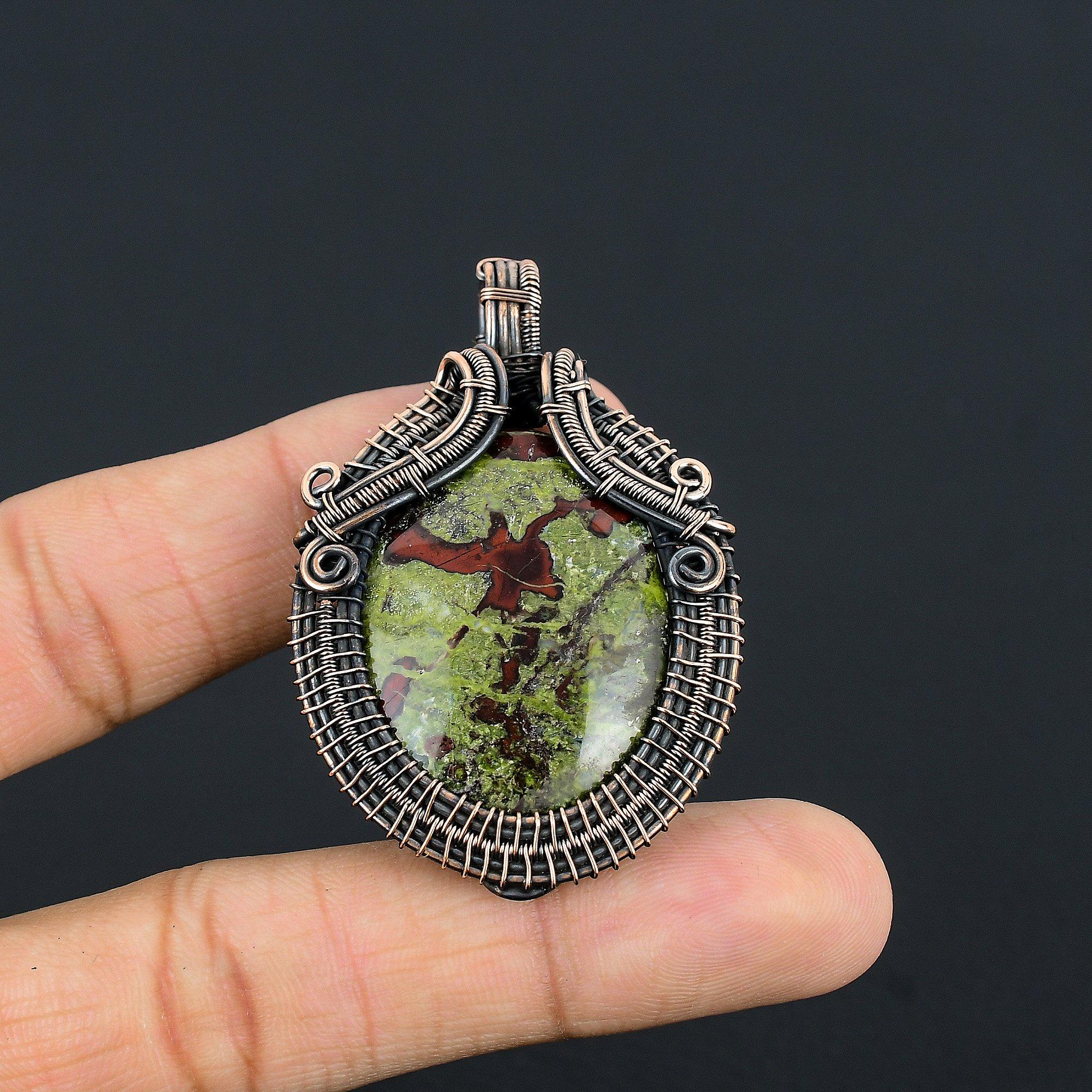 

Dragon Blood Stone Pendant, Handmade Gemstone 999 Copper Wire Wrap Pendant Antique Jewelry, For Gift Copper Jewelry 2.55 Inches