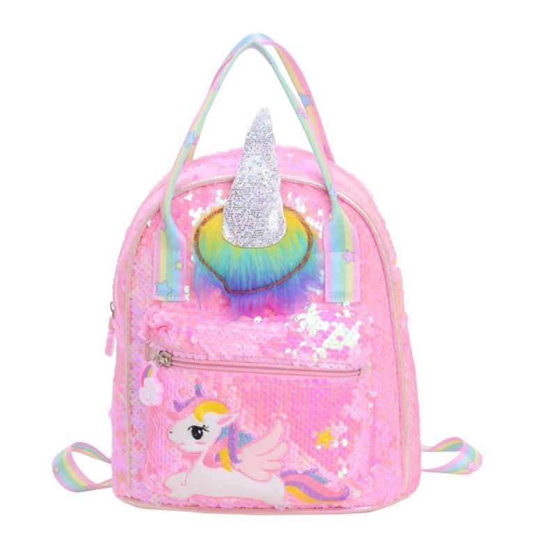 Unicorn Pattern Colorful With Sequins Children Backpack For Kindergarten