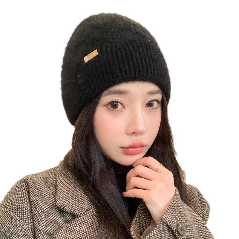 Korean Version of Autumn and Winter New Hat for Women Solid Color Versatile Rabbit Wool Knitted Wool Hat for Winter Warm Pullover Hat Thick