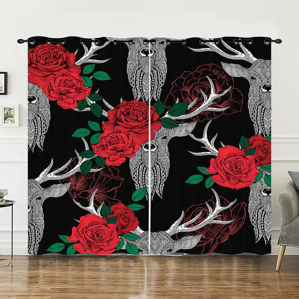 Vorhänge Rose Retro Hirsch Vorhang Digitaldruck Verdunkelungsvorhang Ohne Bohren