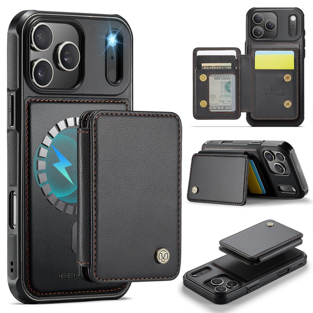 For iPhone 17 Pro Max Case JEEHOOD J05 Leather Mobile Cover with Detachable Magnetic Card Bag