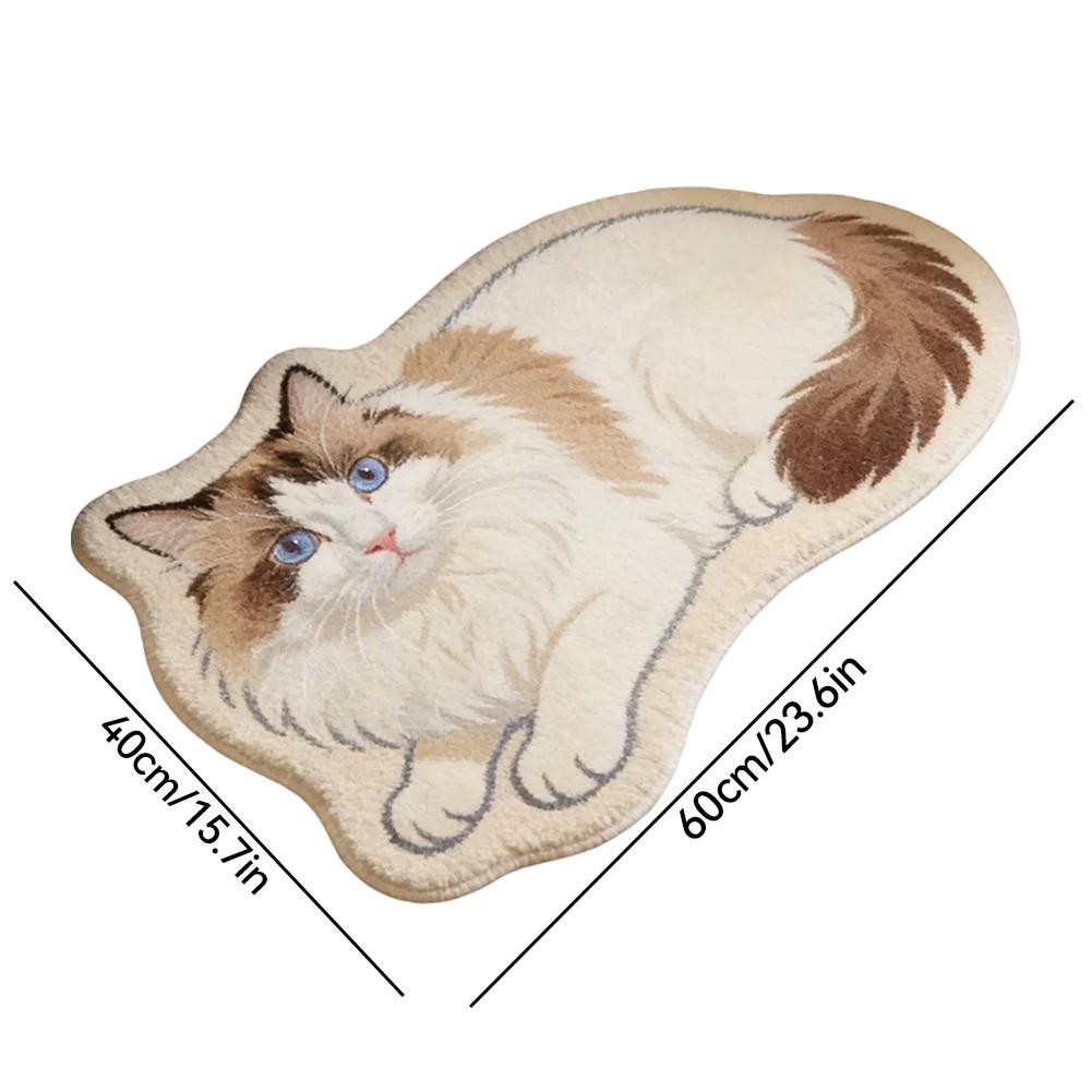 Cute Cat Shaped Irregular Rug, Soft Plush Polyester Floor Mat, Non Slip Decorative Bedroom Bedside Carpet for Cat Lovers Home