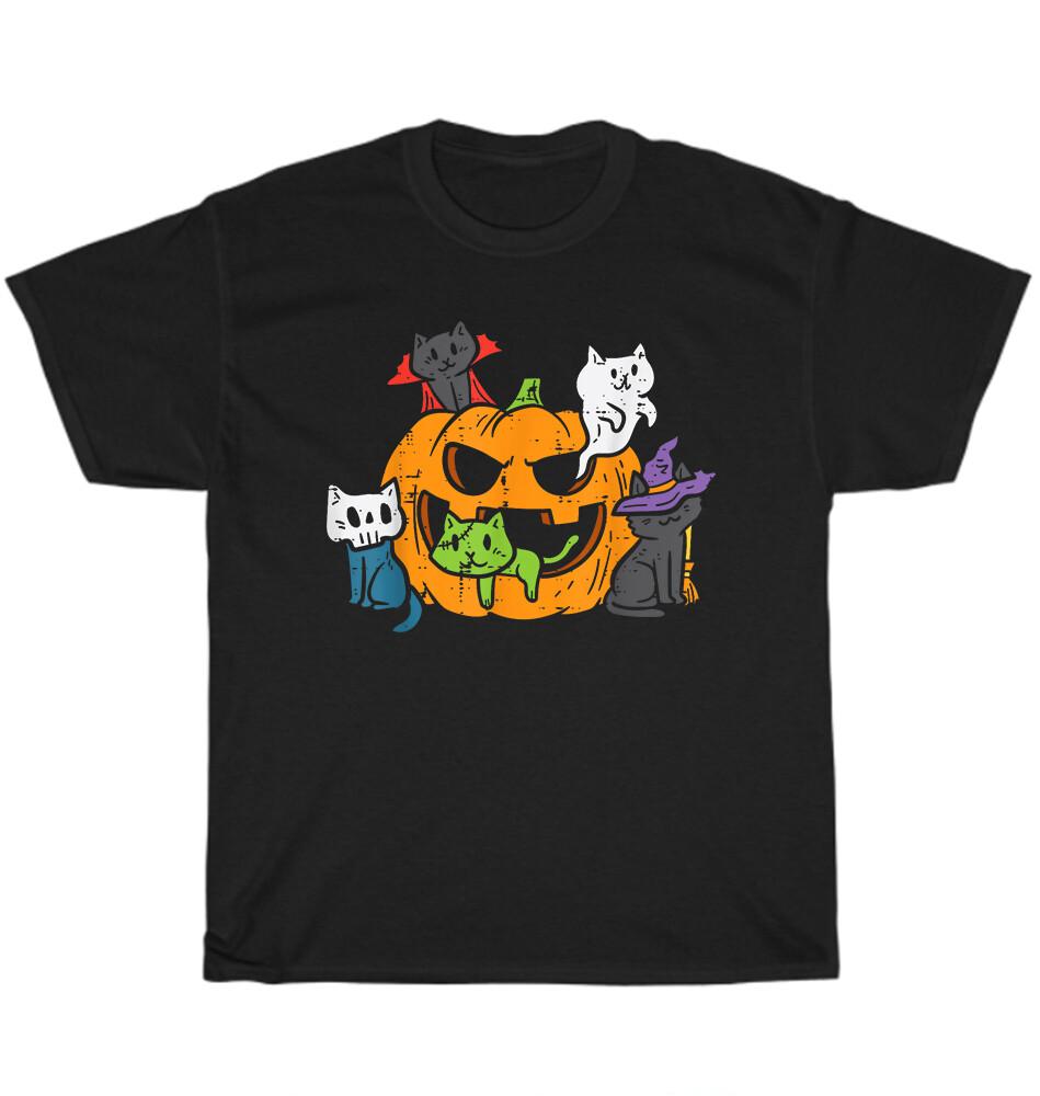 Vampire Ghost Zombie Witch Cats In Pumpkin Halloween T-Shirt Unisex Funny Gift S разноцветный