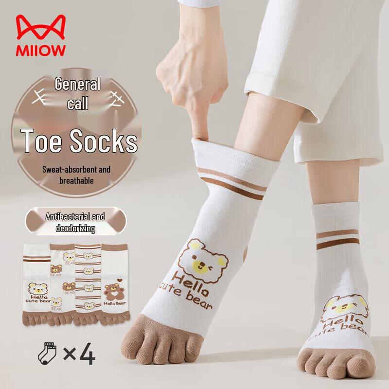 Maoren Women s Cute Bear 4-Pair Toe Socks One Size Fits All