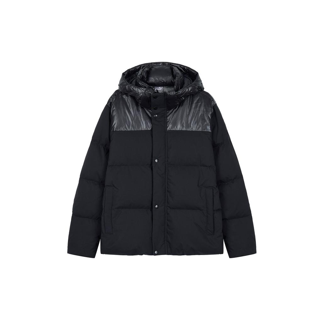 Puma Patchwork Design Logo Print Hooded Down Jacket Unisex Outerwear Black 928759-01