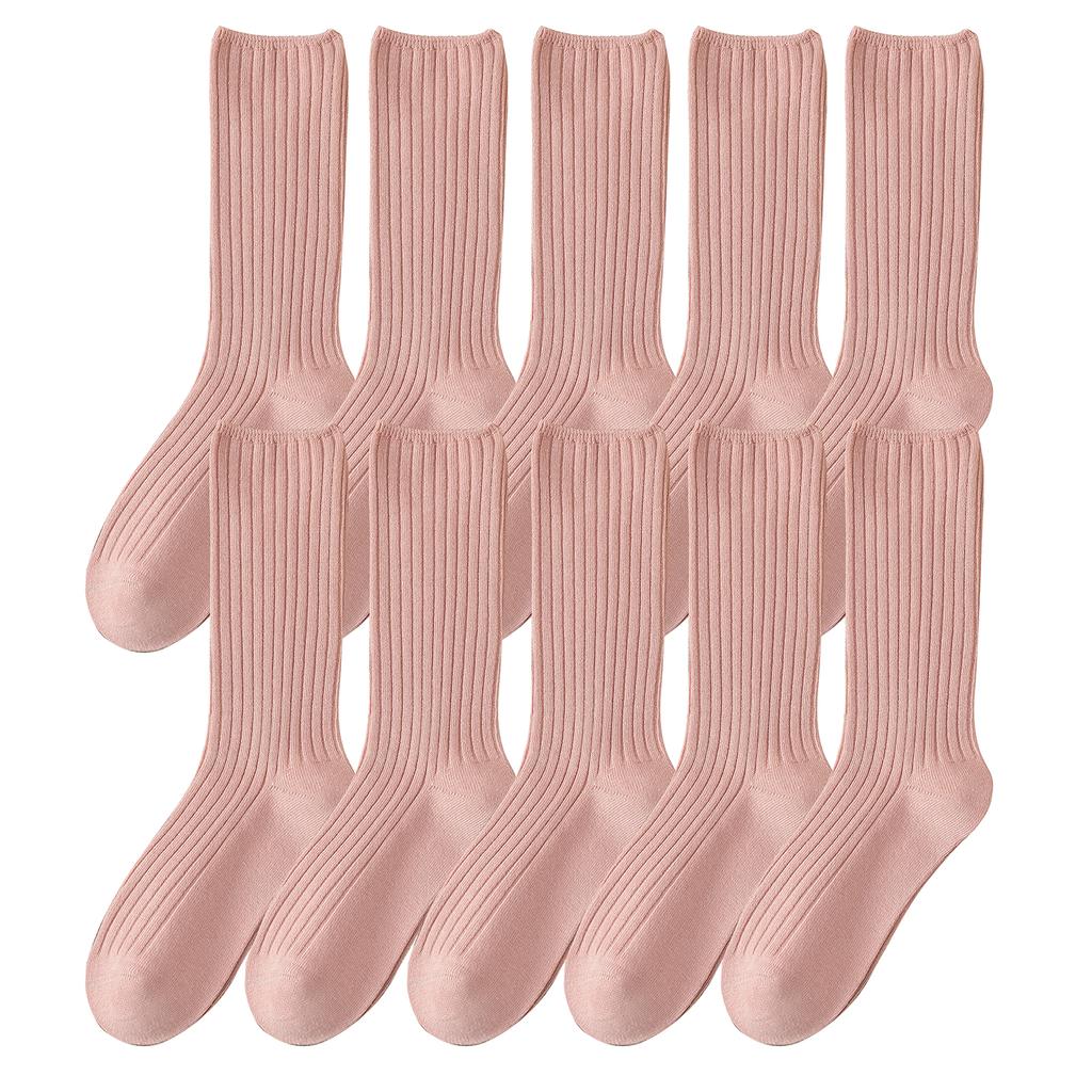 10Pairs Retro Frauen Baumwolle Lose Socken Herbst Winter Stricken Einfarbig Lange Schwarz Rosa Koreanische Japanische Student Mädchen