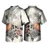Men's Halloween Print V-Neck Scrub Top with Pockets Short Sleeve
