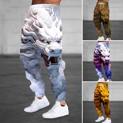 Men Casual Sweatpants 3D Dragon Print Jogger Pants Drawstring Waist Autumn Trousers for Gym Vacation Travel Daily Wear