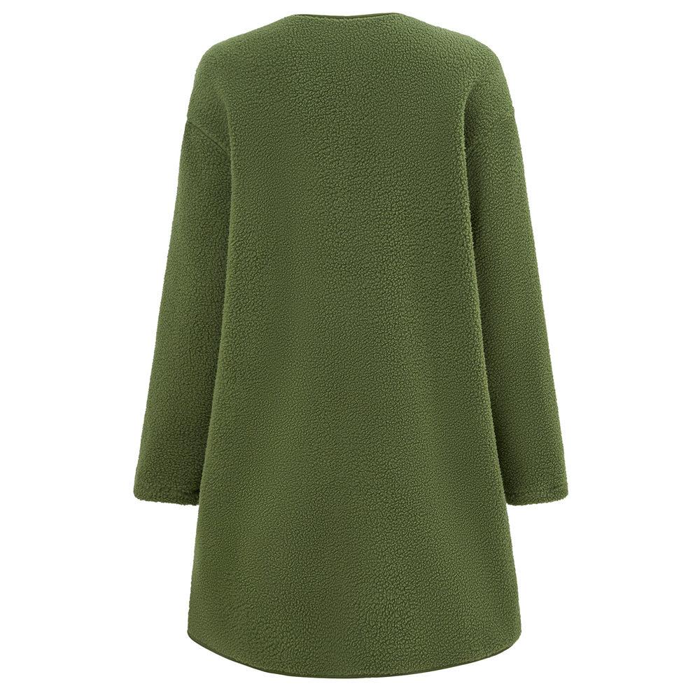 Women's Round Neck Coat Casual Fleece Coat Vintage Solid Color Long Sleeve Single Breasted for Office Party