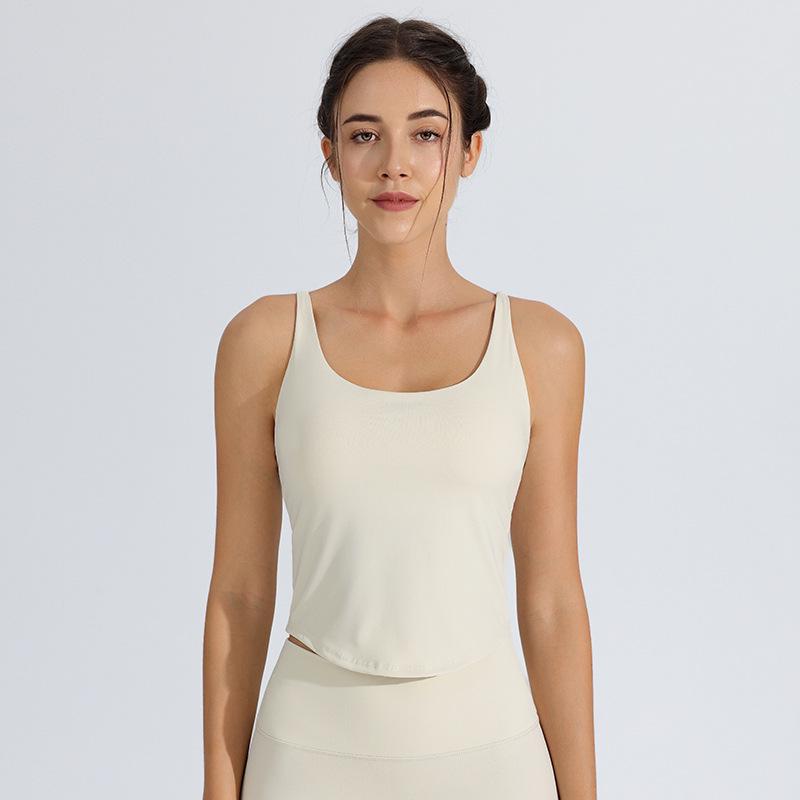 

Спортивный бюстгальтер с мягкой подкладкой, жилет для йоги - Женская фитнес-майка с ударопрочными чашками и тонкими бретелями XL слоновая кость