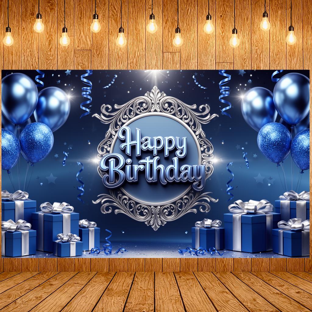 Birthday Event Banner Shiny Ribbons Celebration Display Birthday Party Backdrop Blue Theme Banner For Formal Birthday Event