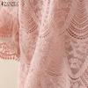 ZANZEA Women Casual Flare 3/4 Sleeve Elegant Lace Patchwork Blouse