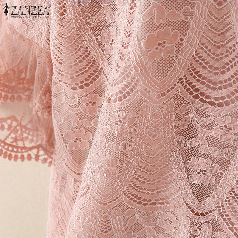 ZANZEA Women Casual Flare 3/4 Sleeve Elegant Lace Patchwork Blouse