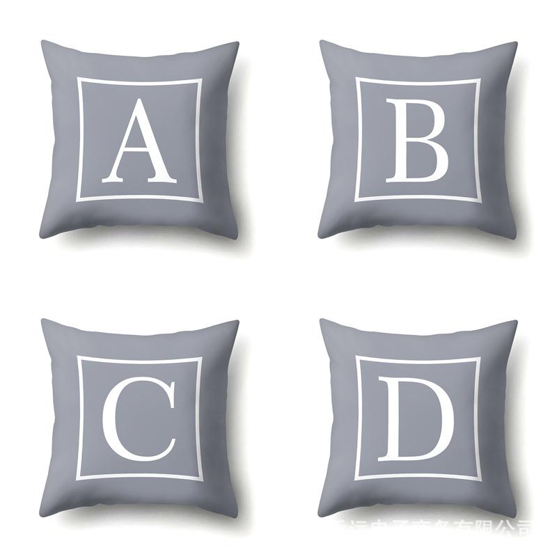 Polyester Pillow Case Gray Base Literary Home Car Decoration 26 English Letter Cushion Car Cushion Cover