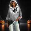 Women's Fashionable Three-Quarter-Sleeve Halloween-Printed Hooded Pullover