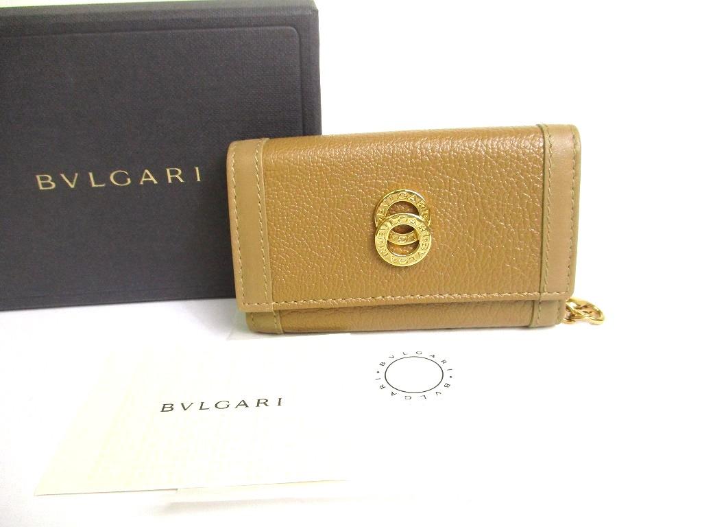 Authentic BVLGARI Brown Leather Gold H/W 6 Pics Key Chain #a671  Refurbished