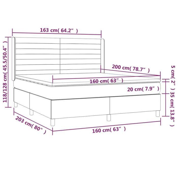 VidaXL Lit à sommier tapissier avec matelas Gris foncé 160x200cm Tissu - Modèle 3131522